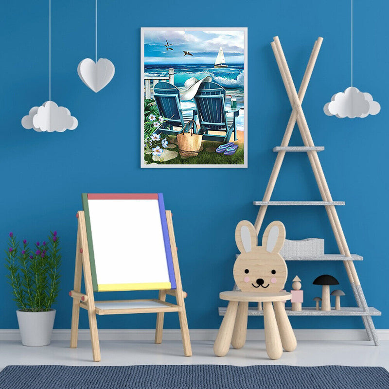 40x50cm Beach Lounge Chair Frameless Oil Paint By Numbers DIY Painting Craft Kit