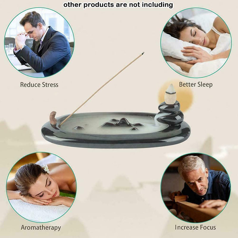 Fishing in river Ceramic Incense Stick Holder Joss Ash Insence Catcher. U5F3