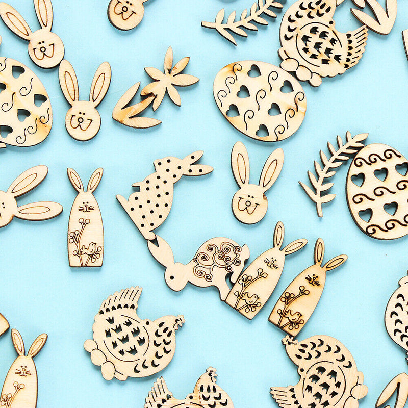 Wooden DIY Craft Eggs Easter Decorations Wood Chips Wood Slice Easter Rabbit