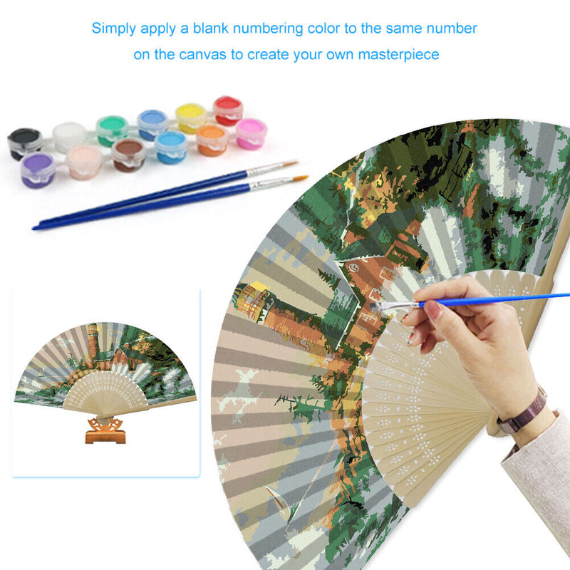 Seaside Lighthouse Oil Paint Folding Fan By Numbers DIY Painted Art Craft