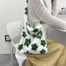Women Plush Flower Pattern Shoulder Bag Female Winter Warm Fabric Shopping Bags