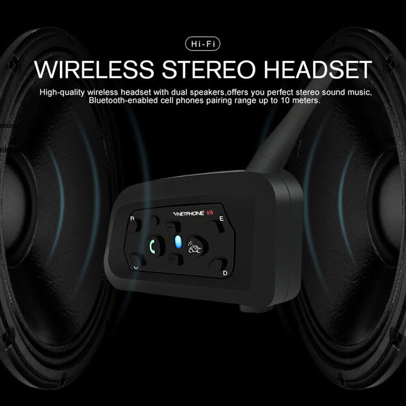 V6 1200M Motorcycle Bluetooth-compatible Helmet Headset Intercom Interphone