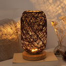 Wooden LED Table Lantern Rattan Bedroom Bedside Decor Night Lights (Brown) Newly