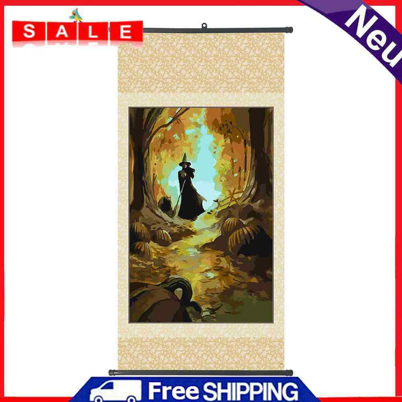 DIY Witch Hanging Frame Canvas Picture Scroll Poster Oil Painting for Bedroom