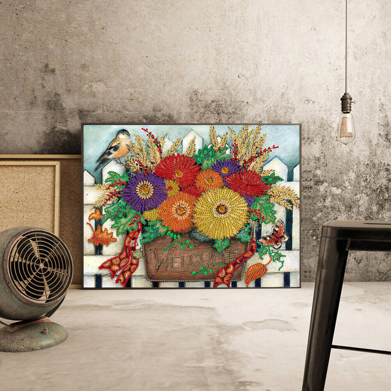 Diamond Drawing Colorful Daisy Flower Bouquet, Specially Shaped Partial Drilling
