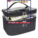 Double Layer Travel Makeup Bag Waterproof Leather Large Cosmetic Case Organiz