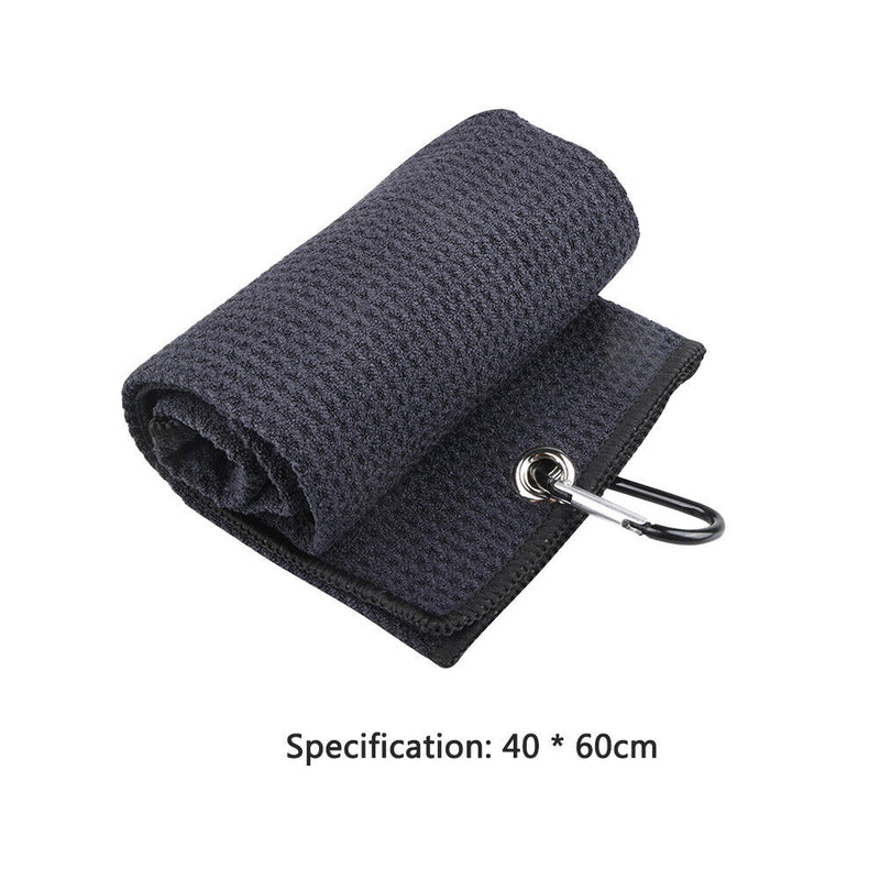 Waffle Microfiber Golf Ball Club Cleaning Towel with Carabiner Hook (Black)