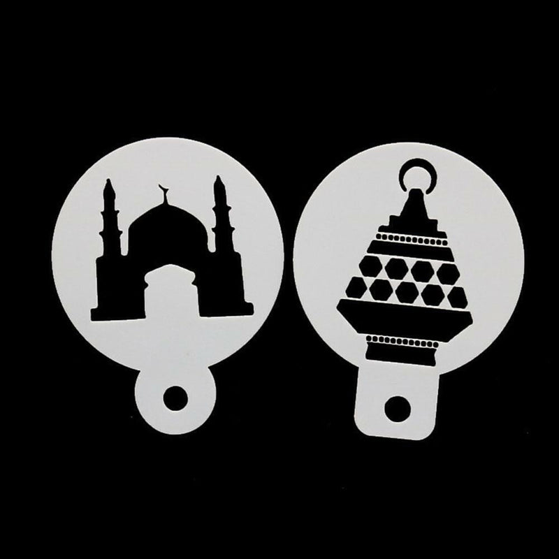 8pcs Eid Mubarak Coffee Spray Stencils Cookie Pastry Cakes Molds Festival Partys