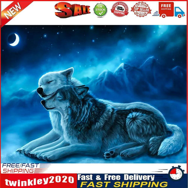 5D DIY Full Drill Diamond Painting 2 Wolves Cross Stitch Embroidery Crafts Newly