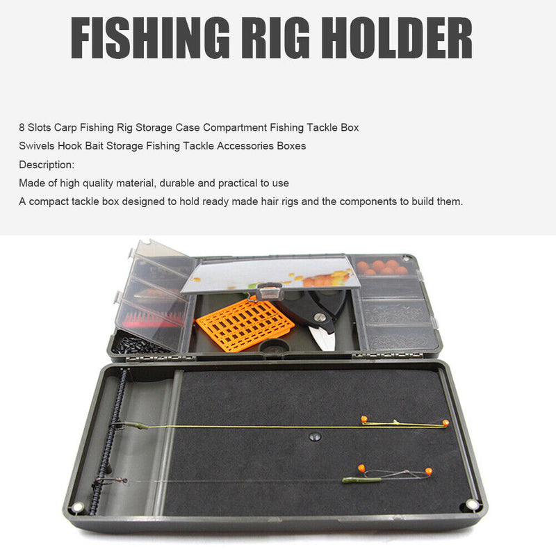 8 Slots Carp Fishing Rig Storage Case Fish Tackle Swivels Hook Bait Storage Box