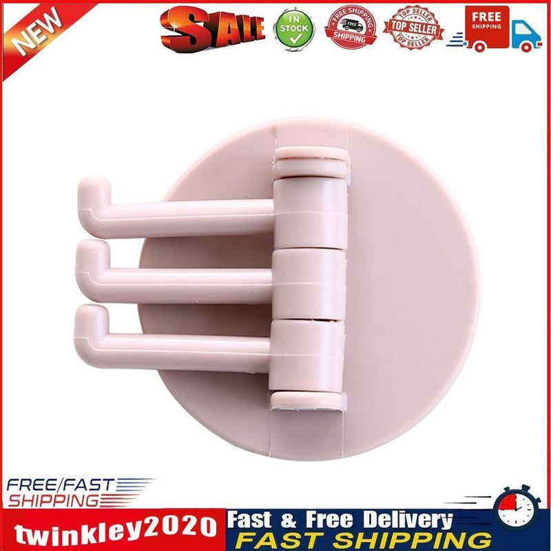 Bathroom Wall Hanging Rotatable 3 Hooks Adhesive Bracket Holder (Pink) Newly
