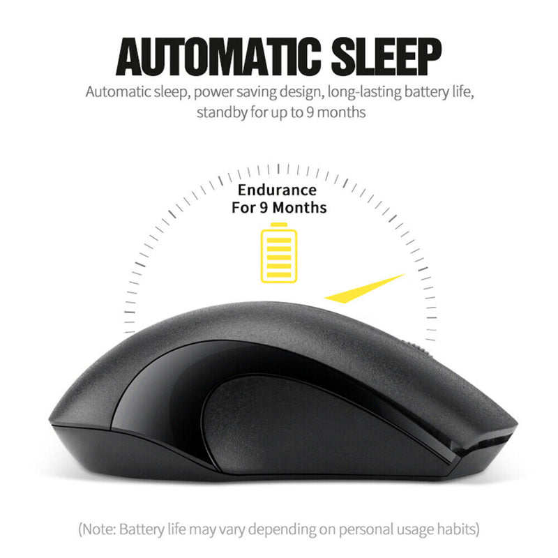 Q2 1200dpi USB Silent Mouse Computer PC 2.4G Wireless Mute Mice (Black)