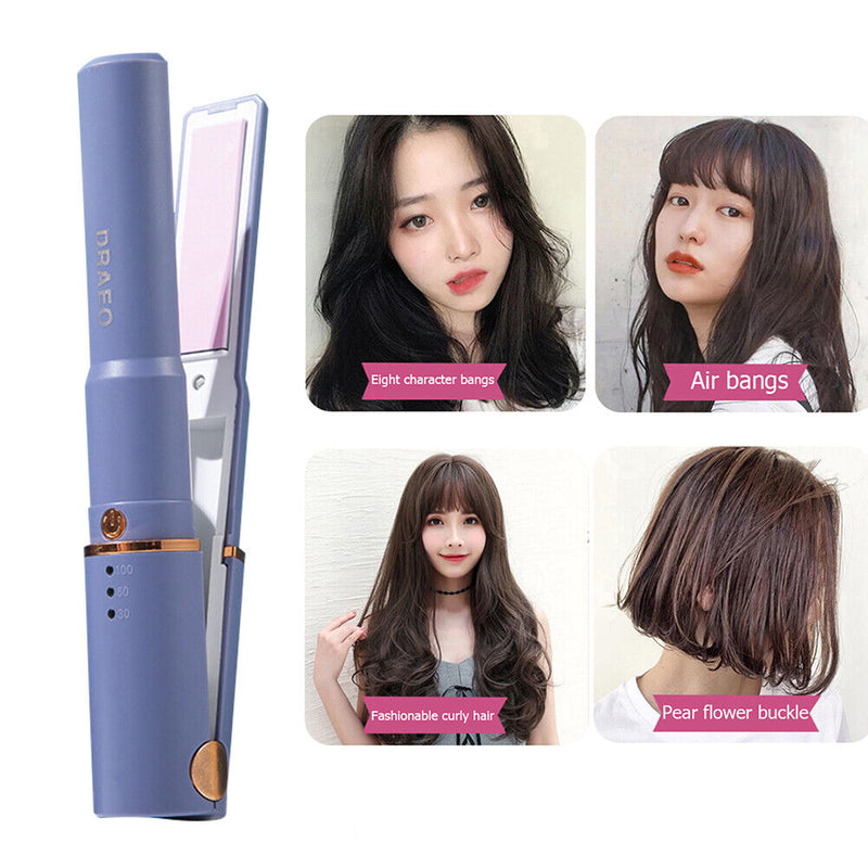 Dual Hair Straightener Cordless Curling Iron USB Rechargeable Mini Splint Tool