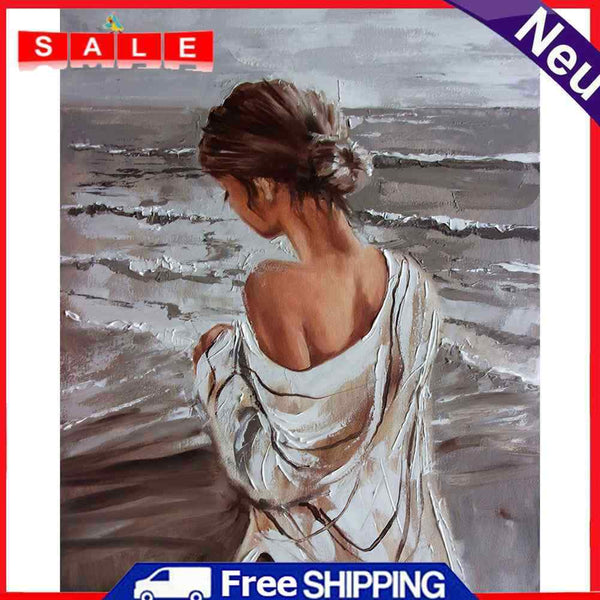 Frameless Oil Paint By Numbers DIY Girl Back Picture Craft Kit for Living Room