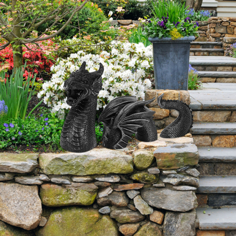Gothic Dragon Statues Fantasy Animal Dragon Figures Garden Decor (Black) Newly
