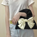 Fashion Women Casual Pleated PU Contrast Color Bowknot Small Tote Purse Handbags
