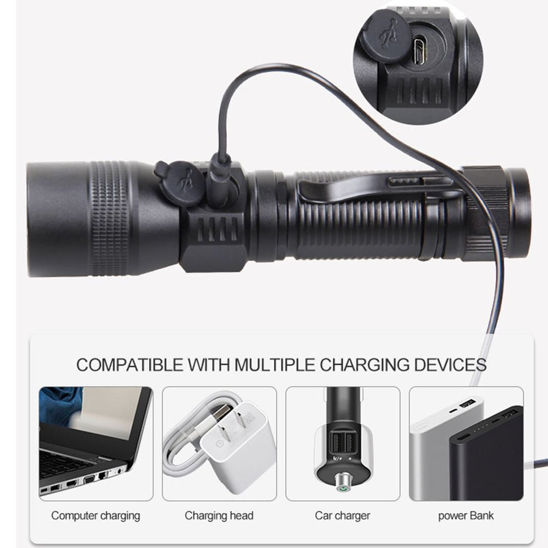 Waterproof Zoomable Torch Lamp USB Charging LED Glare Glashlight Cob Light