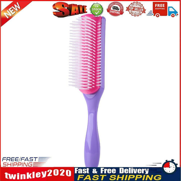 9 Rows Styling Brush Straight Curly Hair Detangling Massage Comb (Purple) Newly
