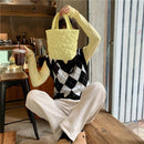 Women Quilted Cotton Padded Top-handle Bag Flower Pattern Satchel (Yellow)