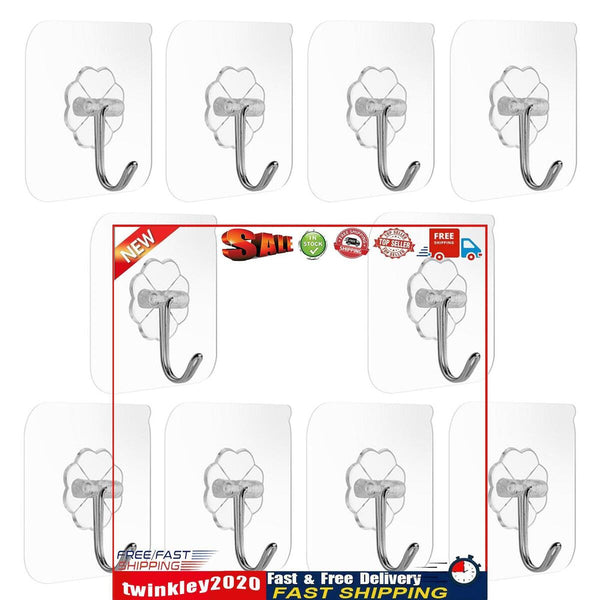 Wall Hooks - Pack of 10 Reusable Seamless Self Adhesive Utility Hooks Newly