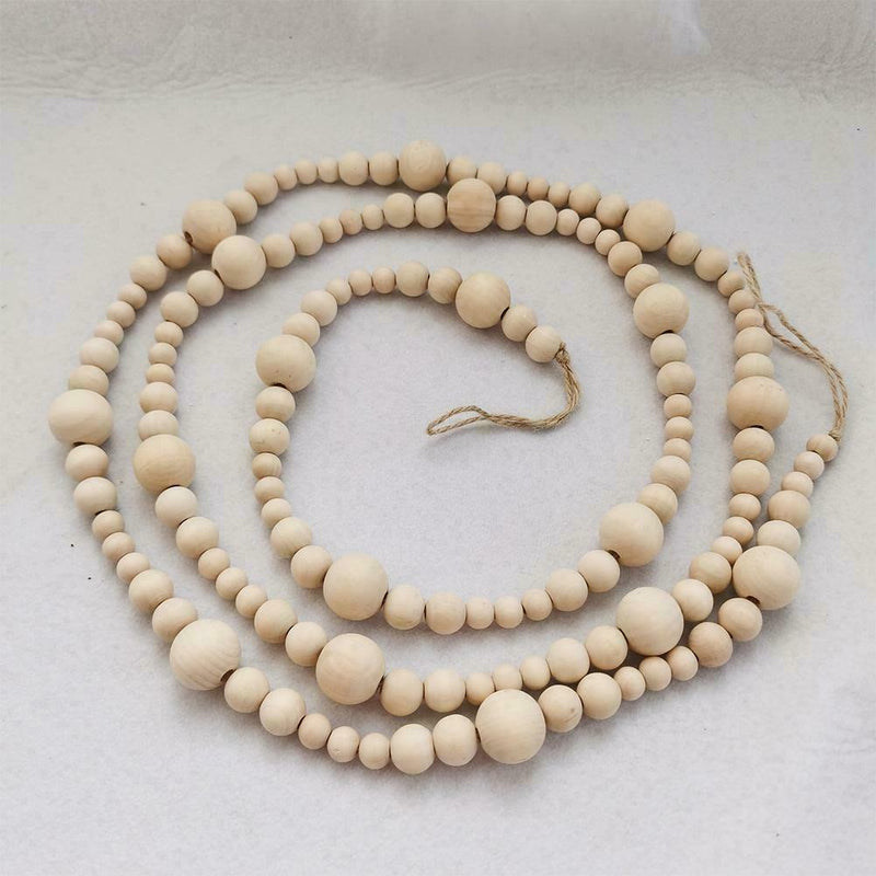 Wood Bead Garland Farmhouse Home Decor Rustic Country Holiday Christmas M7S0