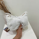 Retro Women Acrylic Chain Plush Underarm Bag Casual Small Handbags (White)