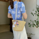 Summer Straw Woven Silk Scarf Messenger Bag Casual Women Vacation Large Handbags