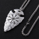 Chain Helm of Awe Nordic Viking Rune Necklace Spear and Vegvisir Pendant