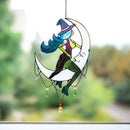 Stained Glass Halloween Witch On Moon Suncatcher Window Hangings Art Decoration