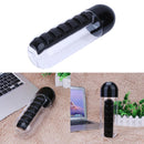 600ML Plastic 2 In 1 Combine Daily Pill Box Drinking Bottles Cups(Black)