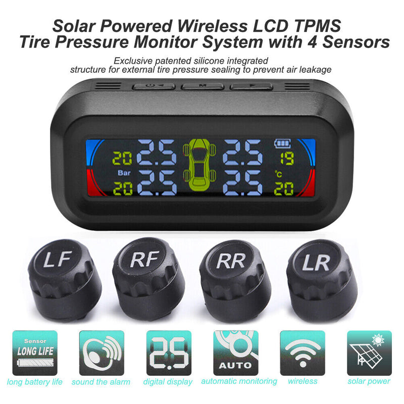 Solar TPMS AN-10C LCD Digital Display Car Tire Pressure Monitoring Alarm System