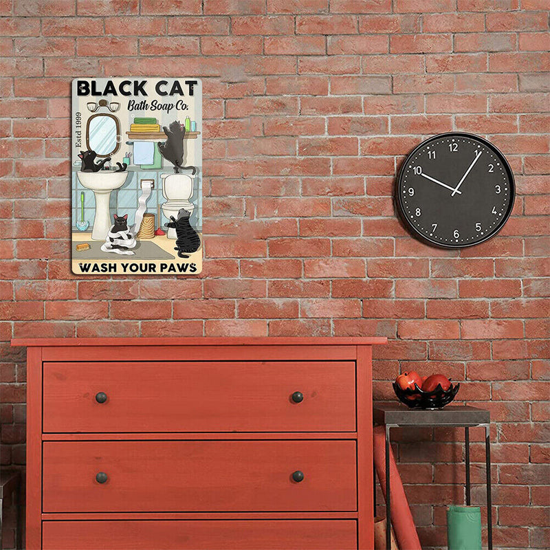 Washroom Black Cat Metal Plate Tin Sign Retro Iron Painting Wall Art Home Poster
