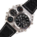 Dual Time Display Quartz Wrist Watch with Thermometer and Compass Black Newly