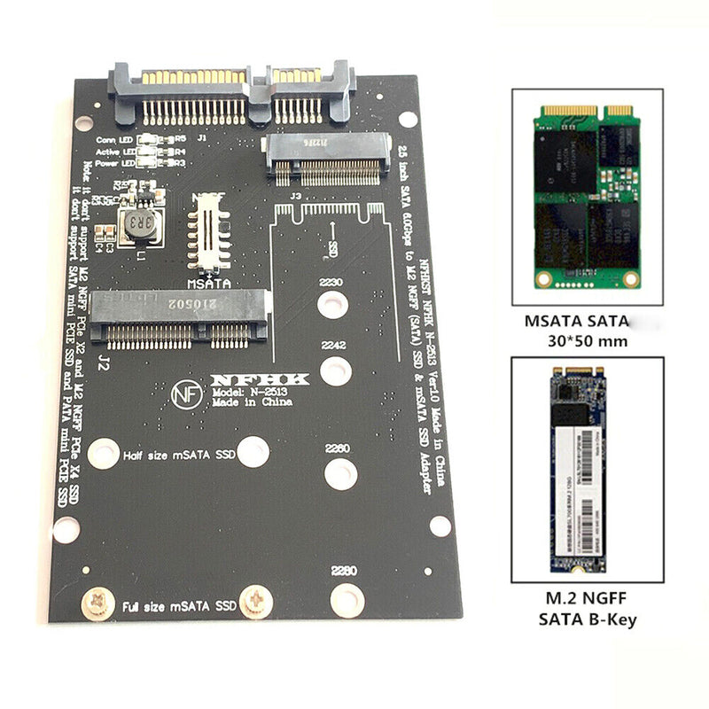 M.2 MSATA SSD to SATA 7 15Pin 2.5"" Adapter Card 2 in 1 Computers Converter