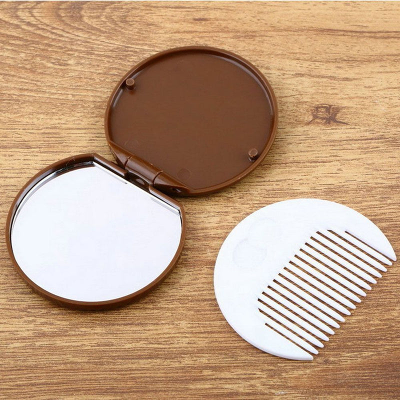 Women Home Office Use Cookie Shaped Mirror with Comb Chocolate Pocket Mirror