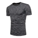 Men Jacquard Stripes O Neck Fashion Short Sleeve T-Shirt(Dark Grey)(XL)