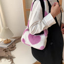Women Soft Warm Plush Heart Handbags Single Strap Mini Armpit Bag (Pink)