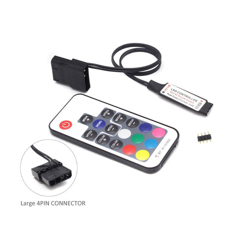 PC Computer 12V 4-Pin RGB LED Strip Light Dimmer Wireless RF 17 Keys Controller
