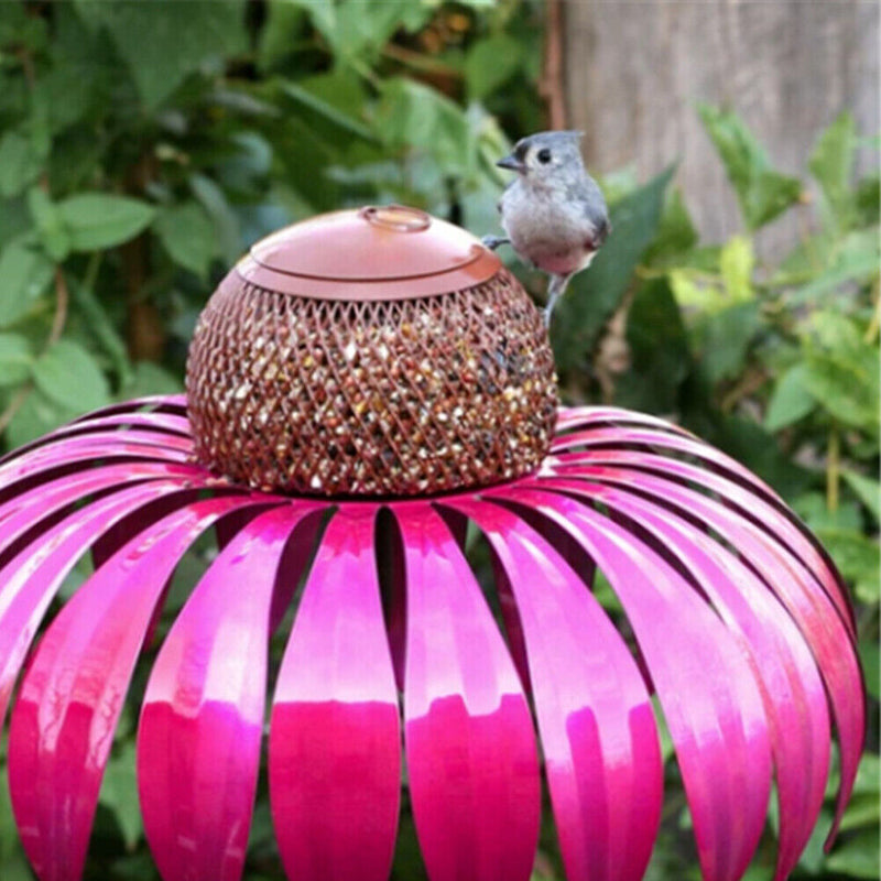 Metal Flower Bird Feeder Bottle Sensation Stand Coneflower Garden Decor