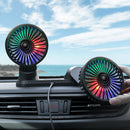 F404D Car Fan USB Dual Head Dashboard Fan with LED Lights for 12V 24V Truck SUV
