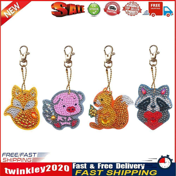 4pcs DIY Animals Full Drill Special Shaped Diamond Painting Bag Keychains Newly