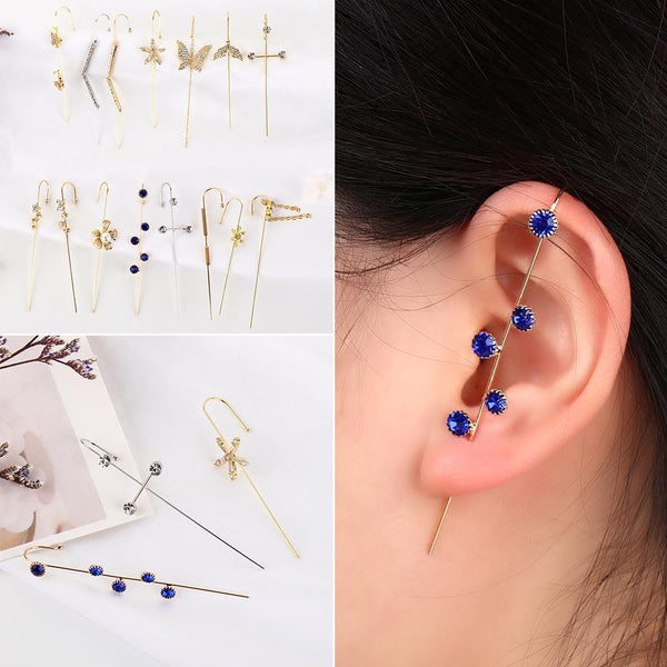 Zirconia Lightning Crystal Stud Climber Earrings Ear Wrap Crawler Hook Earrings