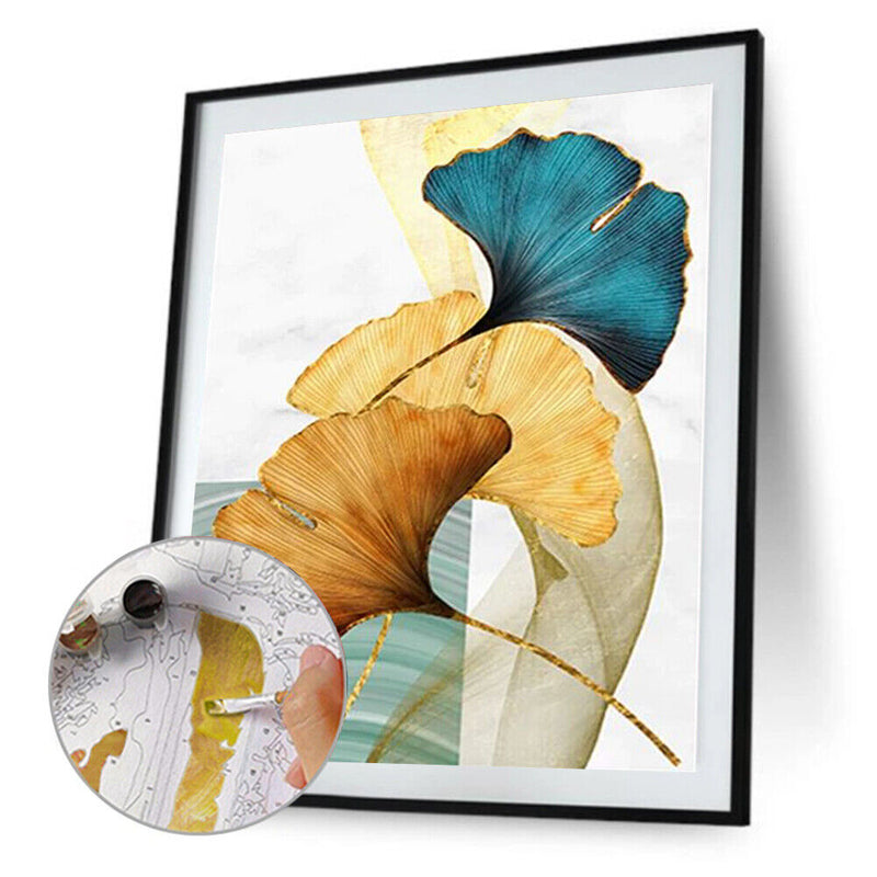 Frameless Painting By Numbers Gingko Leaves DIY Handmade Drawing On Canvas Cr