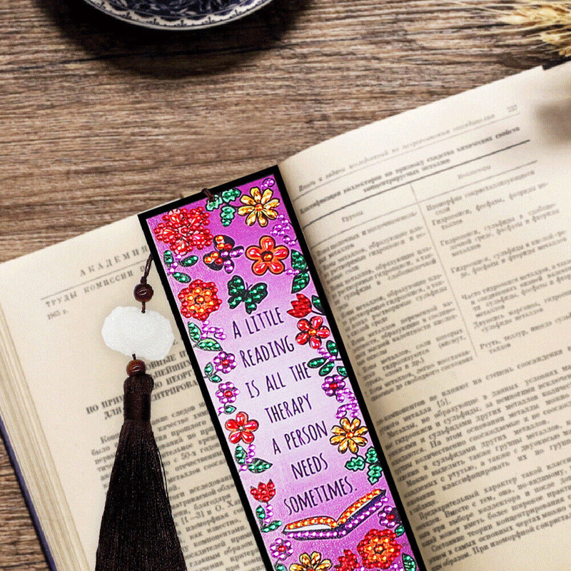 Leather Tassel Flowers Letter DIY Special Shaped Diamond Painting Bookmark Tab
