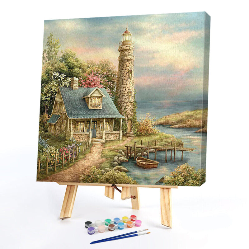 DIY Paint By Number Kit Seaside Villa House No Frame for Home Art Decor