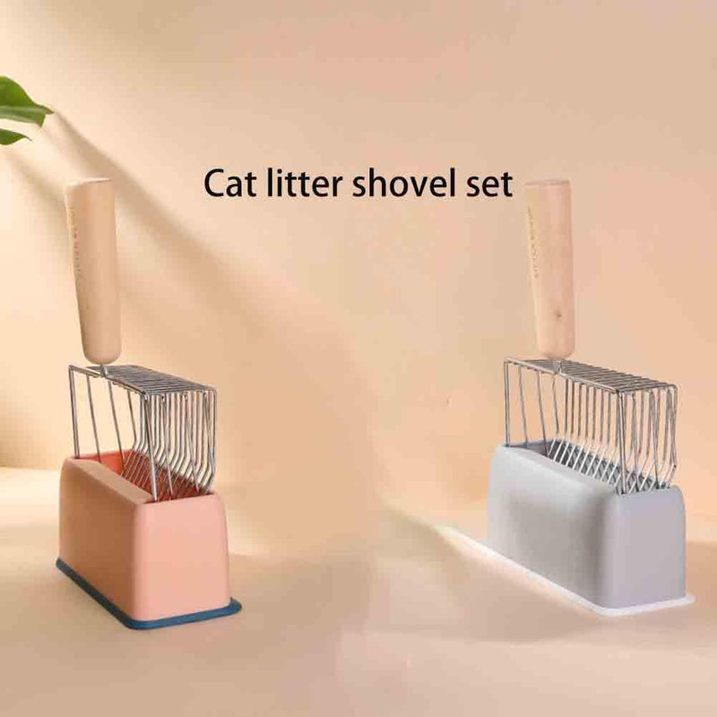 Cat Litter Shovel Wooden Handle Pet Toilet Cleaning Poop Scooper (Metal)