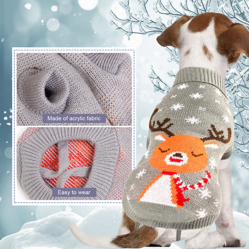 Dog Sweaters - Elk Pattern Turtleneck Pet Knitwear for Small Medium Dogs Cats