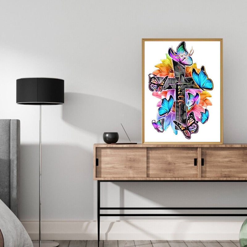 Butterfly on Cross Oil Paint By Numbers DIY for Adults Children Decor Canvas Kit