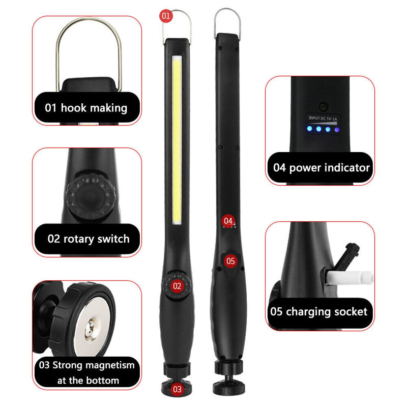 LED Work Light USB Rechargeable Outdoor Handheld Flashlight Stepless Dimming COB