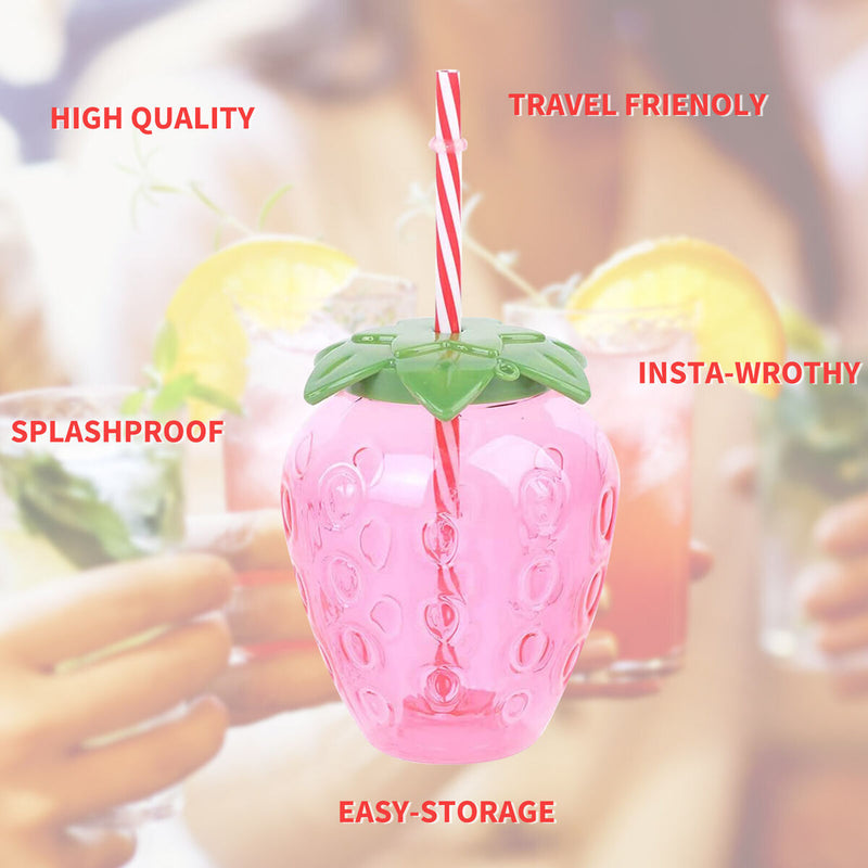 Strawberry Straw Cups - Cute Water Bottles with Straws Leakproof Plastic Cups
